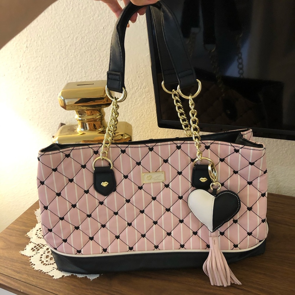 Pink, black, and white quilted Betsey Johnson